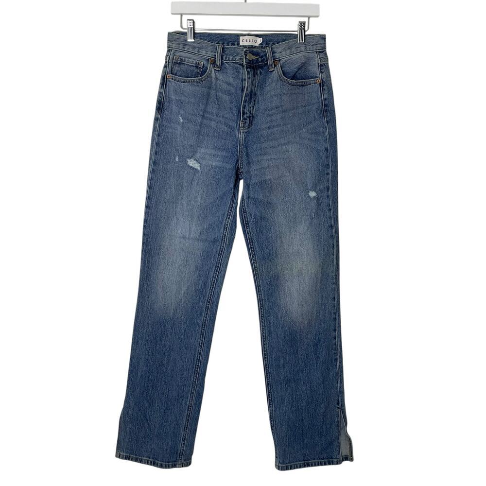 Cello Women High Rise Straight Leg Denim Jean with Heel Slit Size 7